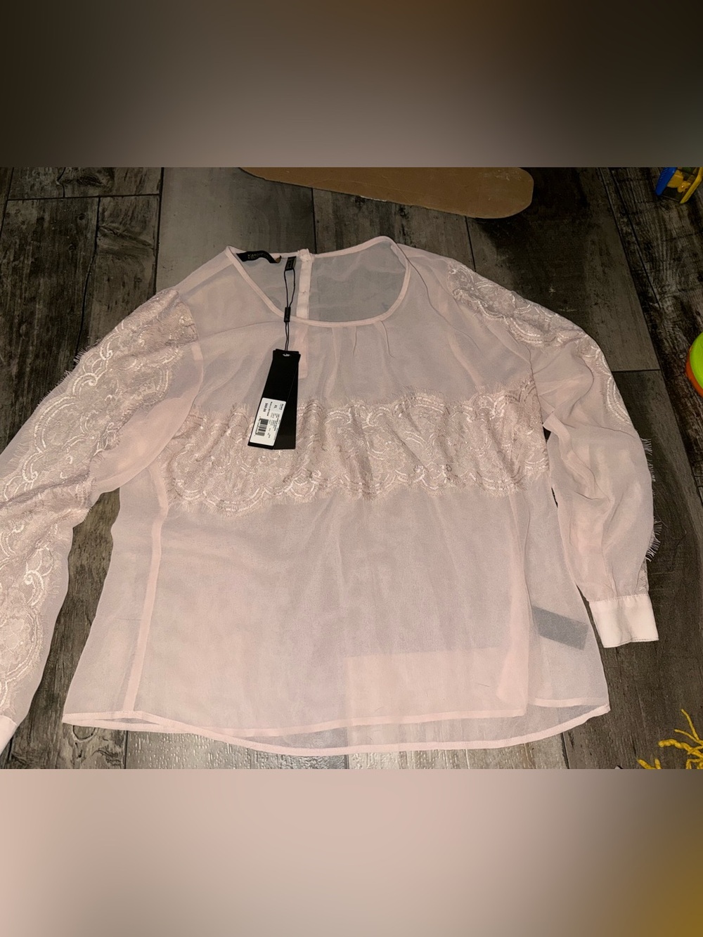 Kardashian Kollection Sheer Lace-Trim Blouse - Light Pink
